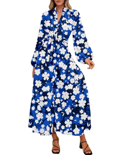Lazysmile Maxi Dresses for Women Long Sleeve Shirt Dress with Pockets