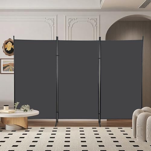 FDW 3-Panel Room Divider Privacy Screen, 6FT Portable Folding Partition with Metal Frame (102" W x 70" H) for Office/Home Use, Grey