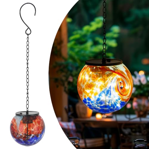 Lanterne solaire de jardin en verre émaillé, le cadeau déco pour la terrasse