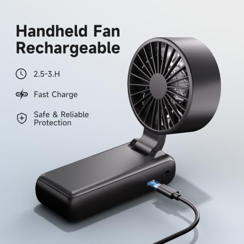 Image of 3-in-1 Portable Handheld Fan, personal fans portable rechargeable,6000mAh High-Speed Turbo Handheld Fan,100 Speeds Stepless Adjustment Mini Personal Desk Fan for Travel, Camping, Outdoor, Black