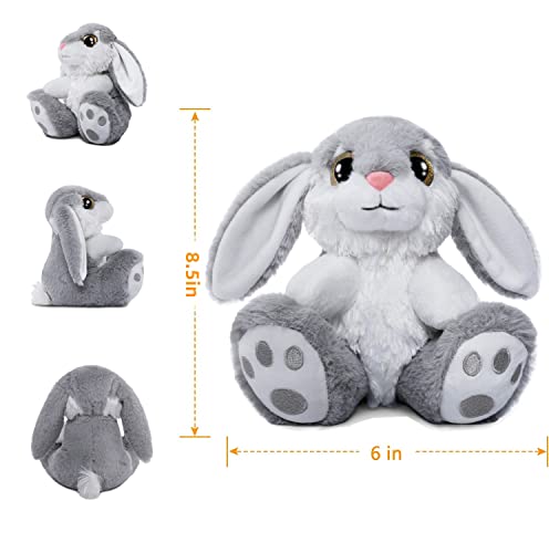 Ho-Ef Easter Bunny Stuffed Animal, 8.5" Easter Bunny Plush With Floppy Ears, Machine Washable& Softness, Plush Bunny Easter Bunny For Girls Boys Kids Babies Great Easter Gifts Decoration (Gray #TOP2