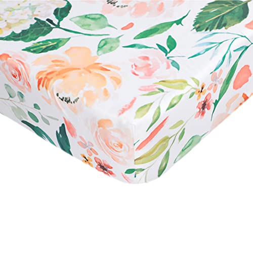 Secret Garden Coral Floral Ruffle Baby Minky Blanket Water Color, Peach Floral Nursery Crib Ruffle Skirt Set Baby Girl Crib Bedding (Secret Garden 3 Pieces Set) #TOP7