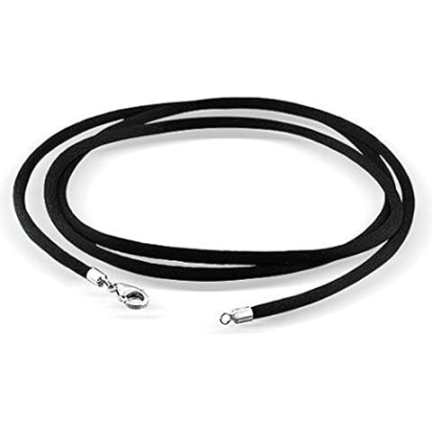 findout 2mm Black Silk Cord Chain Necklace Thin Soft Rope with Sterling Silver Clasp 14 ;16", 18", 20", 24",26. 28. 30"32 Inch Jewelry Gift For Men Women Girl Boy(18 IN) Cover
