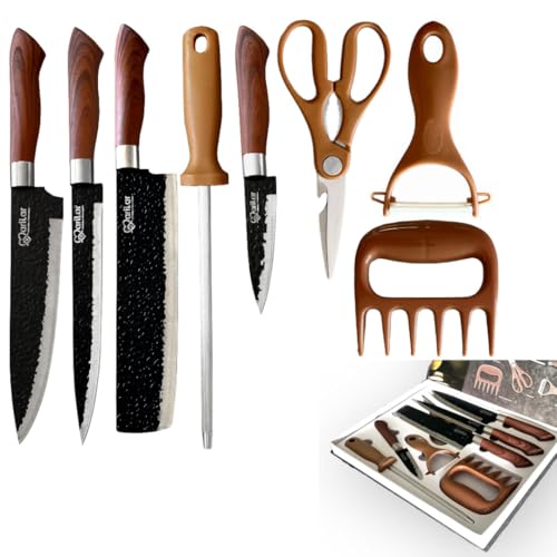 Jogo De Facas Para Churrasco E Cozinha Profissional Em Inox Kit Churrasco 8 Peças Com Amolador E Gar