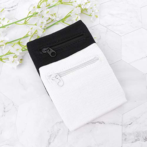Homoyoyo 2Pcs Wristband Bag with Zipper Keys Pouch for Outdoor Sports and Running White Black for Coins Change and Keys and Convenient Accessory4