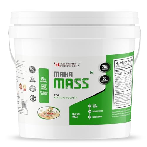 Image of Animal Booster Nutrition Maha Mass Gainer, 25 Gram Of Protein in 90gm of Serving Helps in Gain Weight, Build Muscle & Fuel Energy (5Kg, Kesar Pista Flavor)