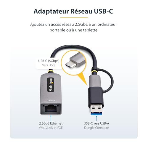 StarTech Adaptateur 2.5GbE USB-C vers Ethernet, Convert...