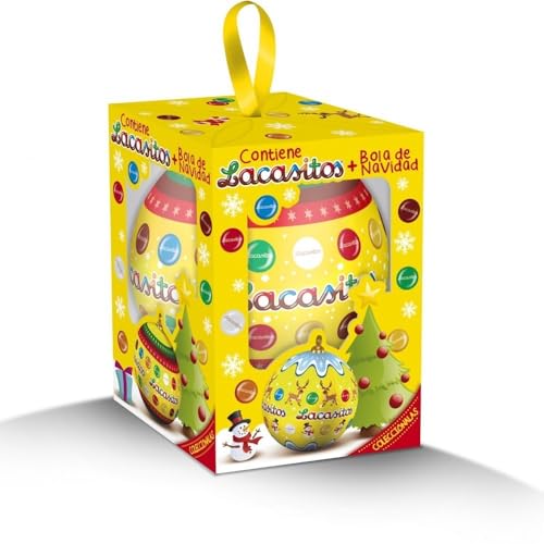 Bola de Navidad Decorativa con Sorpresa de Lacasitos 18g – Adorno Festivo Infantil Reutilizable, Modelos Surtidos, Sin Gluten y Sin Aceite de Palma