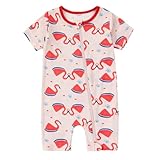 HAHASHOW Body Bebé Manga Corta para Verano, Ropa Bebé Niña 0-3 Meses Recién Nacido de Fibra de Bambú, Pijamas Niños con Cremallera 2 Vías Patrón de Flamencos