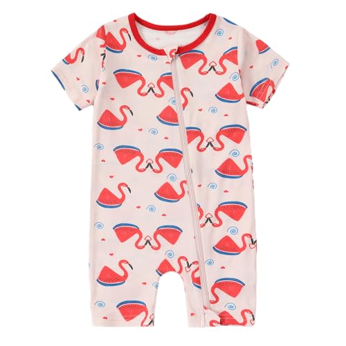 Image of HAHASHOW Baby Sleepsuits Breathable Bamboo 12-18 Months Boys Clothes Summer Newborn Girl Clothes Short Rompers for Babies, Flamingo