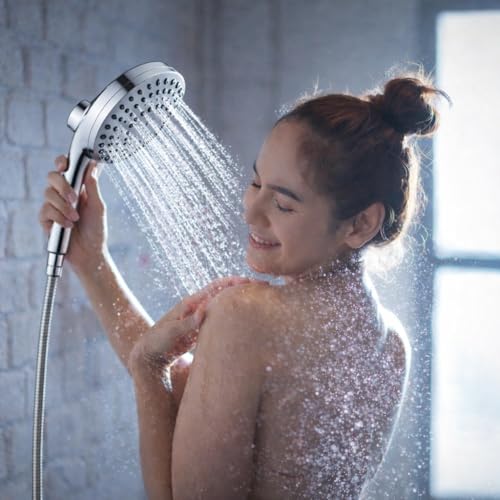 Duschkopf Groß mit Schlauch & Magnet-Halterung Regendusche Handbrause mit Filter Duschbrause mit 10 Strahlarten Hochdruck Wassersparend Antikalk & Massagefunktion Chrom