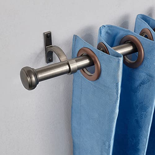 Yunnephele Curtain Rod For Window 28-48 Inch Adjustable,1 Inch Diameter Metal Drapery Rod With Cap Finials,Single Curtain Rods Set-Matte Black Nickel Brushed #TOP1