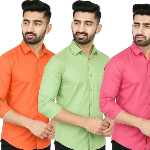 Image of Men's Polycotton Solid Shirt Pack of 3 | Regular Fit Full Sleeve Casual & Formal Wear Shirt Combo for Men | Soft & Durable Shirts