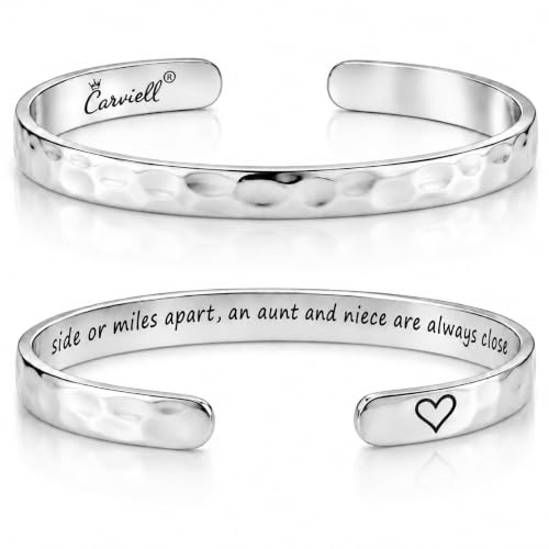 Carviell Aunt Niece Bracelet Side by Side or Miles Apart Engraved Cuff Aunt and Niece Jewelry Meaningful Gift for Women Birthday Christmas Long Distance Relationship Silver Bangle