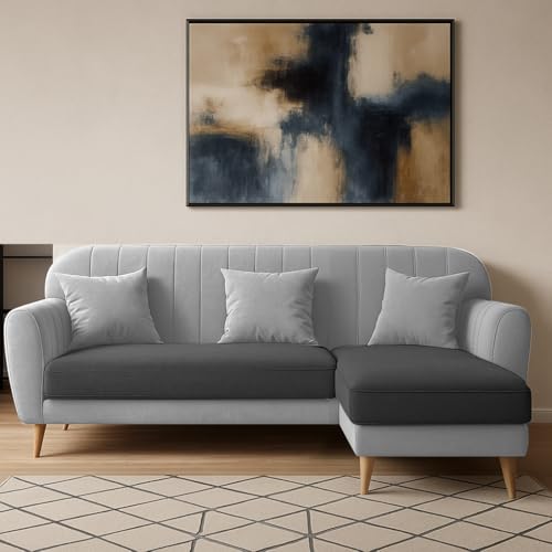 Image of Atticus RHS 4 Seater L Shape Sofa Set for Living Room (Black Grey Fabric) Premium Fabric Sofa Set