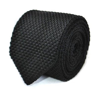 Frederick Thomas Knitted Silk Mens Tie - Black - Plain Skinny Pointed End