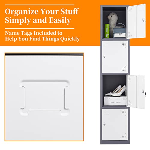 Image of Metal Locker with 4 Doors, 71'' Lockers for Employees Steel Storage Locker, Lockable Locker Cabinet for School, Gym, Home Office and Garage(Grey White) (Rectangular)