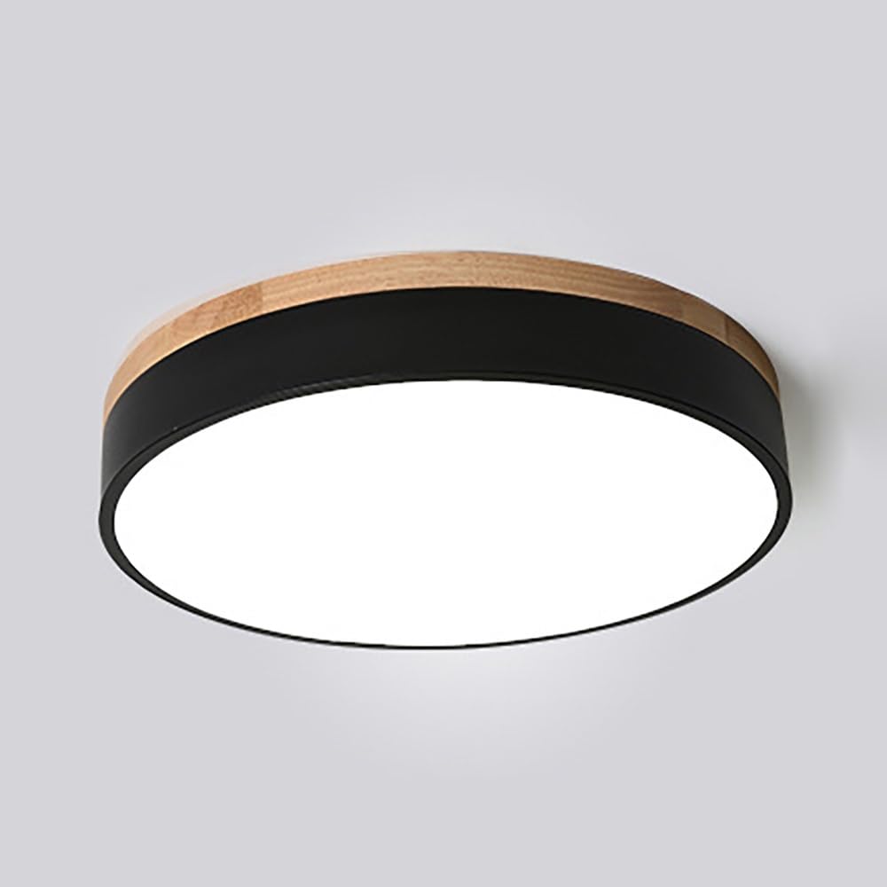 COSRUB Nordic Round Ceiling Lamps, Colorful Low Profile LED Flat Panel Lights Modern Wood Trim Dimmable Flush Mount Ceiling Light for Bedroom Entryway(Black,60cm/23.62in)