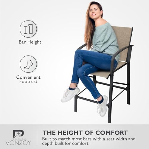VONZOY Outdoor Bar Stools Set of 2, Comfortable Bar Height Outdoor Chairs, Patio Bar Stools w/All-Weather Mesh, 300lb Capacity - Brown - Thumbnail 4