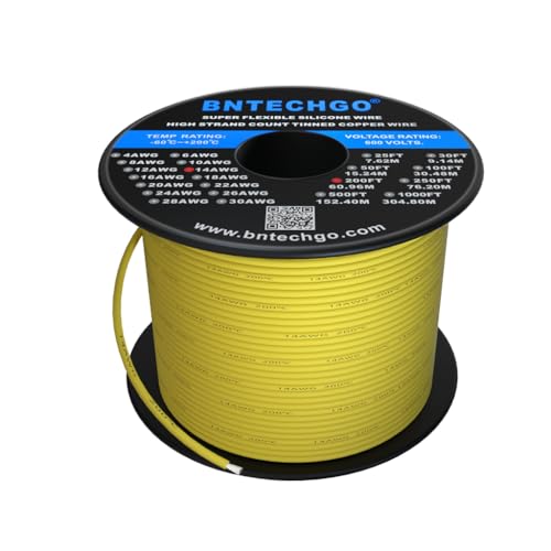 Câble silicone 14 AWG Bntechgo 200 pieds jaune fil cuivre étamé