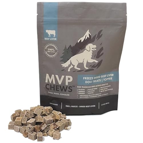 MVPChews | Single Ingredient Beef Liver Dog Treats 3.5oz | Freeze Dried Raw | Premium Quality High Protein Training Treats | No Additives | No Fillers | No Grain | Gluten Free