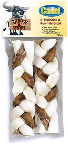 IMS Rawhide Cadet Hide-A-Bull Stick Long Lasting Braided Dog Chew Treats 6" 2Pk