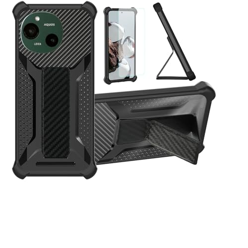 bojioderf Custodia Comaptibile per Sharp Aquos R9 Cover Custodia Case Ibrida [Con protezione dello schermo in vetro temperato] [supporto magnetico pieghevole] Nero