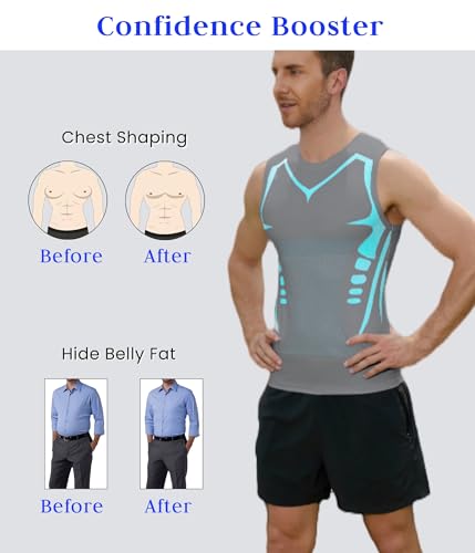 Image of Compression Shirt Men Slimming Body Shaper Vest Crewneck Workout Tank Top | Tummy Control Undershirts, Gynecomastia Compression Shirts, Back Support, Sleeveless Muscle Shirts, Shaping Tank Top