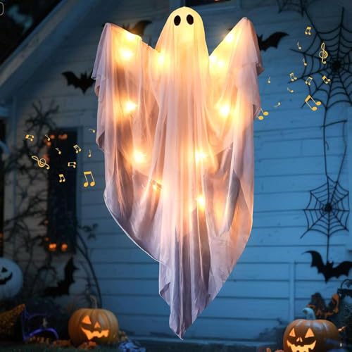 Fantasmas de Halloween suspendables y luminiscentes con efectos de sonido 4