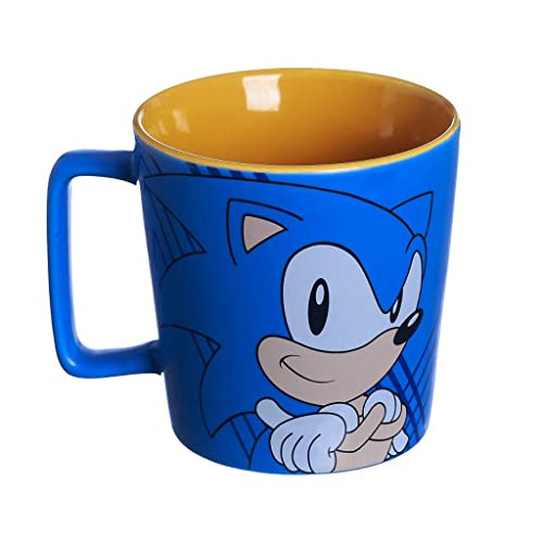 Caneca Sonic Speed Alça Quadrada Cerâmica 400Ml Oficial Sega