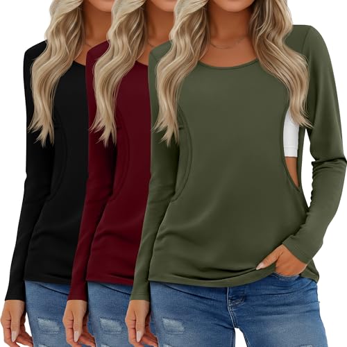 Ficerd Women's Maternity Nursing Tops 3-Pack, Long Sleeve