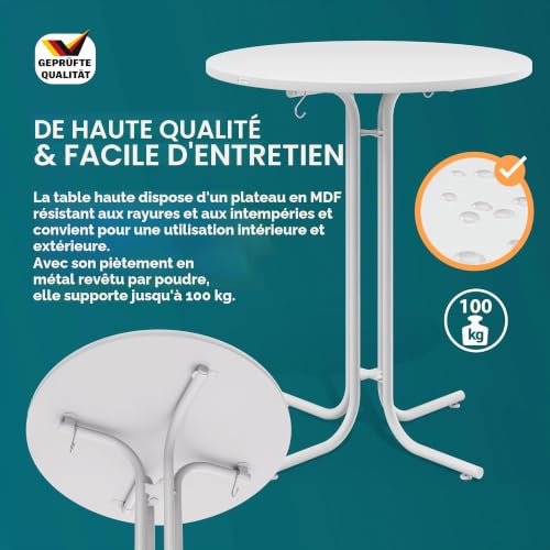 Table Mange-Debout Pliable 80x110 cm Blanche Casaria
