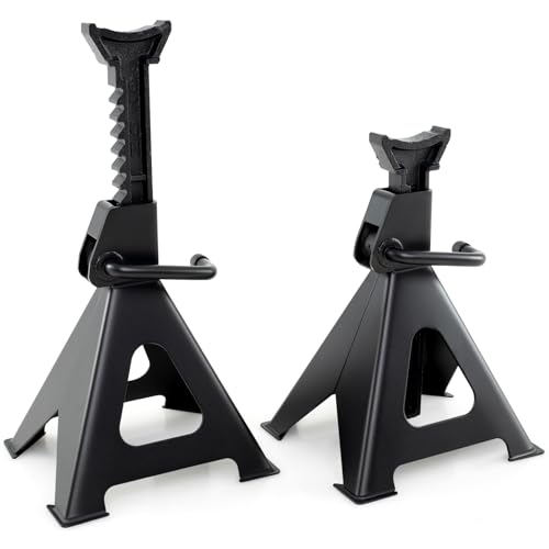 GOPLUS Lot de 2 Chandelle Voiture Jusqu'à 6 Tonnes, Chandelles Hauteur Réglables 360 à 585mm, Cadre en Métal avec Levier, Supports pour Garage, Voiture, SUV, Camionnette, Camping-Car