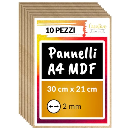 Creative Deco 10 x A4 MDF Pannelli in Legno Fogli | 300 x 210 x 2 mm | Legno Fai da Te Perfetto per Taglio Laser, CNC Router, Modellare, Traforato