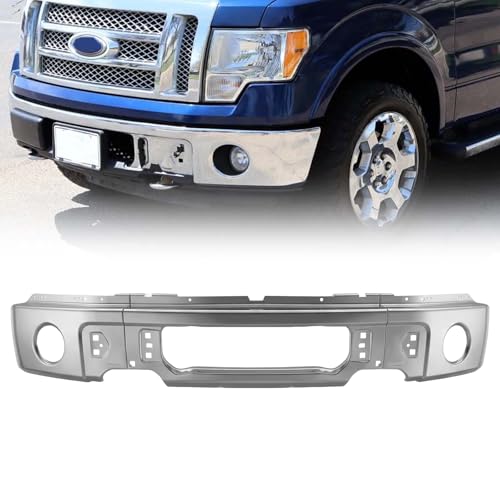 3PCS Front Bumper Face Bar Chrome Steel Silvery Compatible with 2009-2014 Ford F150 With Fog Light Holes Replacement 9L3Z17757B