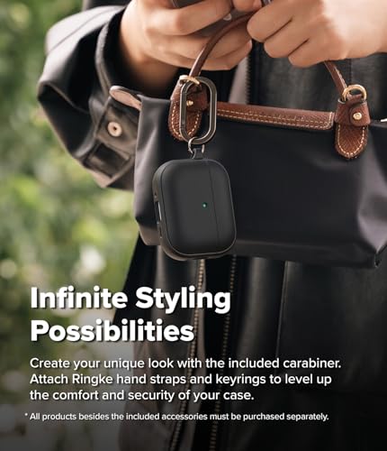 Image of Ringke Onyx Magnetic for Airpods Pro 3 Case with Carabiner [Compatible with MagSafe] Non-Slip Anti-Fingerprint Textured, Shockproof Protective Cover - Black