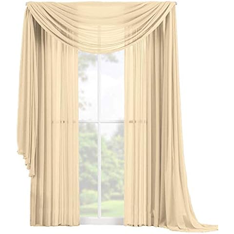 Decotex 3 Piece Elegant Sheer Voile Window Curtain Panel Drape Set includes 2 Panels and 1 Matching Scarf (95" Length, Beige) Cover