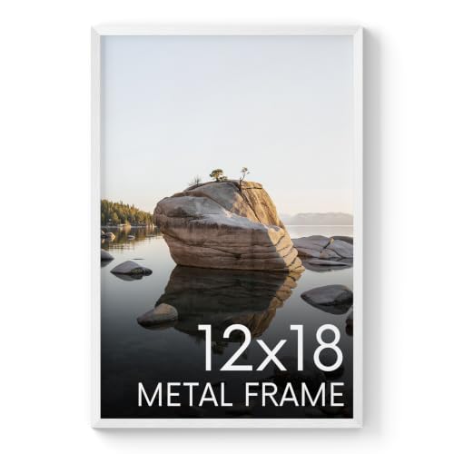 HAUS AND HUES 12x18 White Aluminum Poster Frame - Vertical & Horizontal Hanging, Shatterproof Plexiglass - Ideal for Home, Room, Office (12x18 in, White)