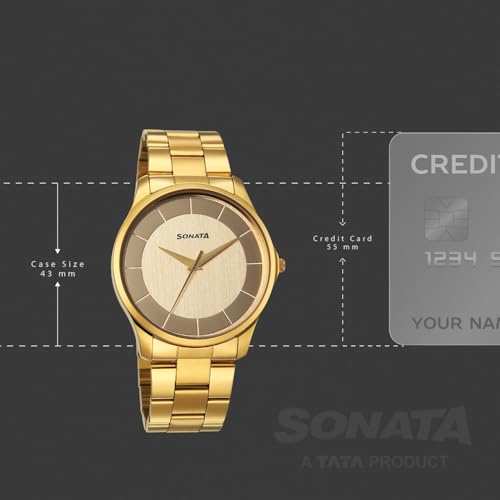 Image of Sonata Traditional Essentials Quartz Champ Gold Round Dial Men's Watch | Analog Watch | Watches for Men Analog - 77163YM02W
