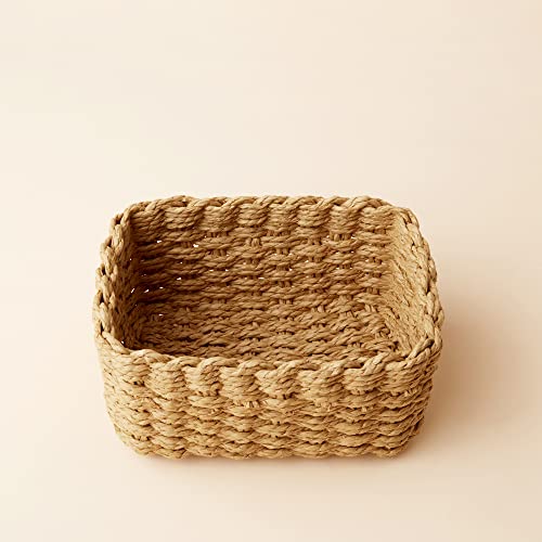 La Jolie Muse Small Wicker Baskets For Organizing, Recycled Paper Rope Storage Basket Container Bins For Shelves Bathroom Cupboards Drawer, Decorative Square Basket Organizer Set Of 3 #TOP4