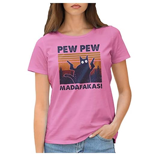 Vintage Pew Pew Madafakas Cat with Guns T-shirt rose för kvinnor Size S