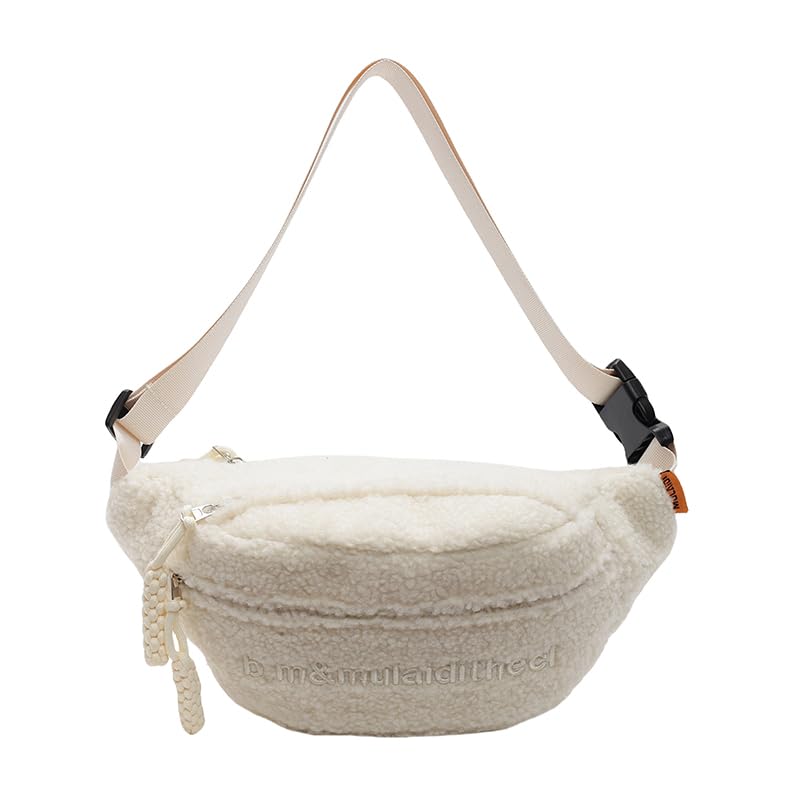 ALINUOYQ Fleece Sherpa Crossbody Bag for Women Mini Everywhere Belt Bag with Hardware Buckle Small Size Fanny Pack Trendy Fashionable Cute Waist Pouch