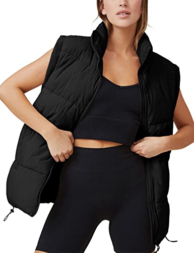 Springrain Womens Oversized Quilted Puffer Vest Padded Warm Winter Jacket With Stand Collar Bubble Puffer Gilet(Black-S) #TOP17