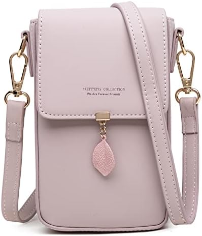 LZSXDWXY Womens Crossbody Phone Bag ,Ladies Leaf Pendant Leather Coin Cell Phone Wallet ,Mini Mobile Purse Shoulder with Strap and Card Slots (Green)