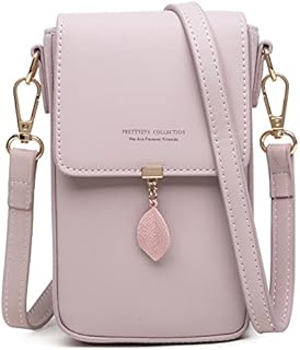 LZSXDWXY Womens Crossbody Phone Bag ,Ladies Leaf Pendant Leather Coin Cell Phone Wallet ,Mini Mobile Purse Shoulder with Strap and Card Slots (Green)