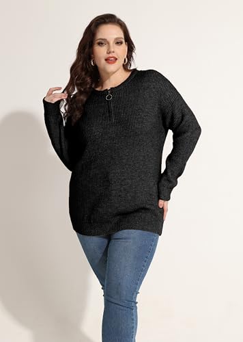 Image of CARCOS Plus Size Sweaters for Curvy Women Long Sleeve Cable V Neck Sweater Knit Pullover Preppy Style Fall Winter XL-5XL