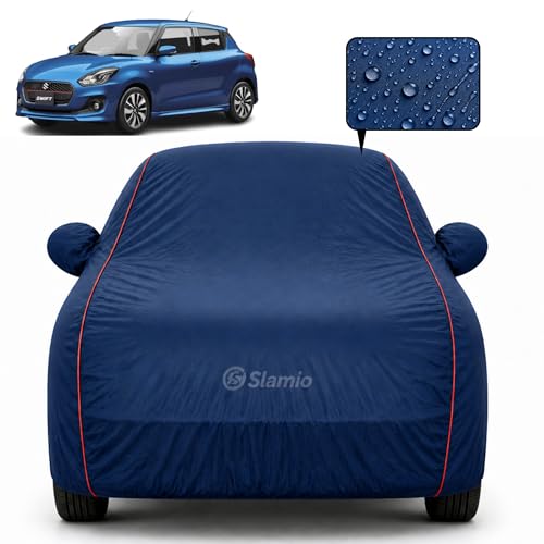 Image of Car Cover for Maruti Suzuki Swift 2018-2026 | 100% Waterproof Heavy-Duty 3-Layer Car Body Cover | All-Weather Rain,UV, Sun & Dust Protection | Custom Fit | Mirror & Antenna Pockets | Navy Blue
