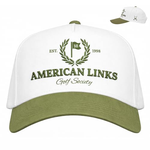 HahaHome American Links Golf Hat - Fun Golf Hat with White & Green Snapback Golf Cap - Embroidered Logo Adjustable Fit - American Links