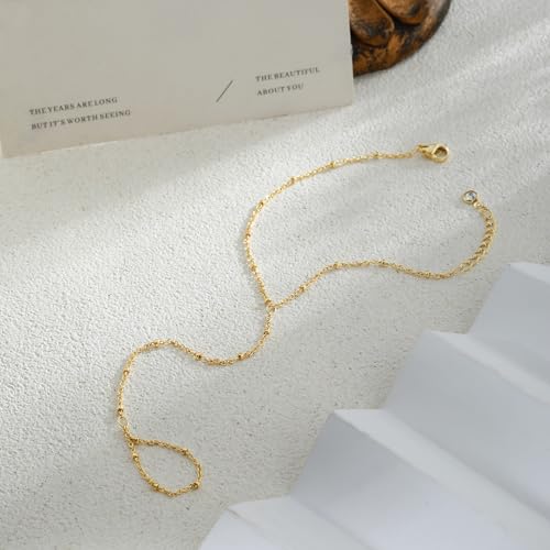 Feskive Elegant Hand Chain Bracelet for Women - Dainty 14K Gold/Silver Plated Finger Ring Chain with Cubic Zirconia Satellite Beads - Trendy Waterproof Jewelry Gift for Her - Image 5