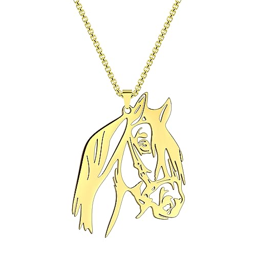 Colliers pour hommes et femmes avec pendentif équestre au fini doré antique